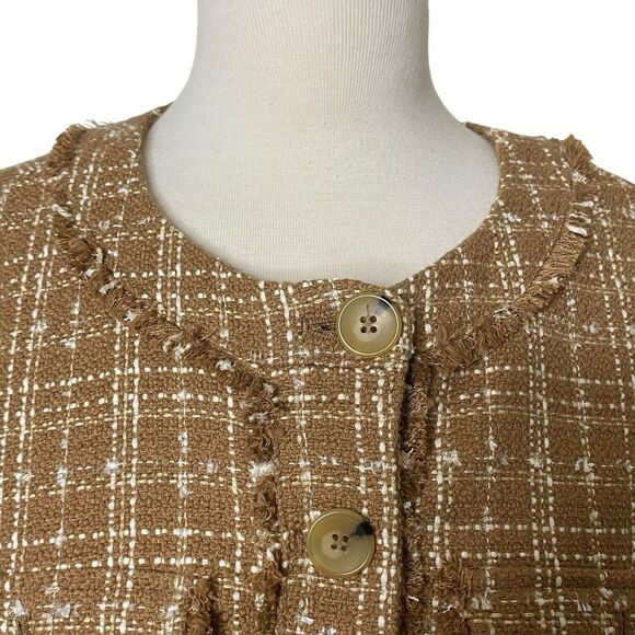 Talbots Womens Size 16WP Tweed Fringe Blazer Jacket Tan White Office Career - Picture 4 of 13
